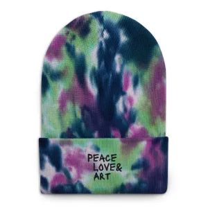 Peace Love & Art Embroidered Tie-dye Beanie