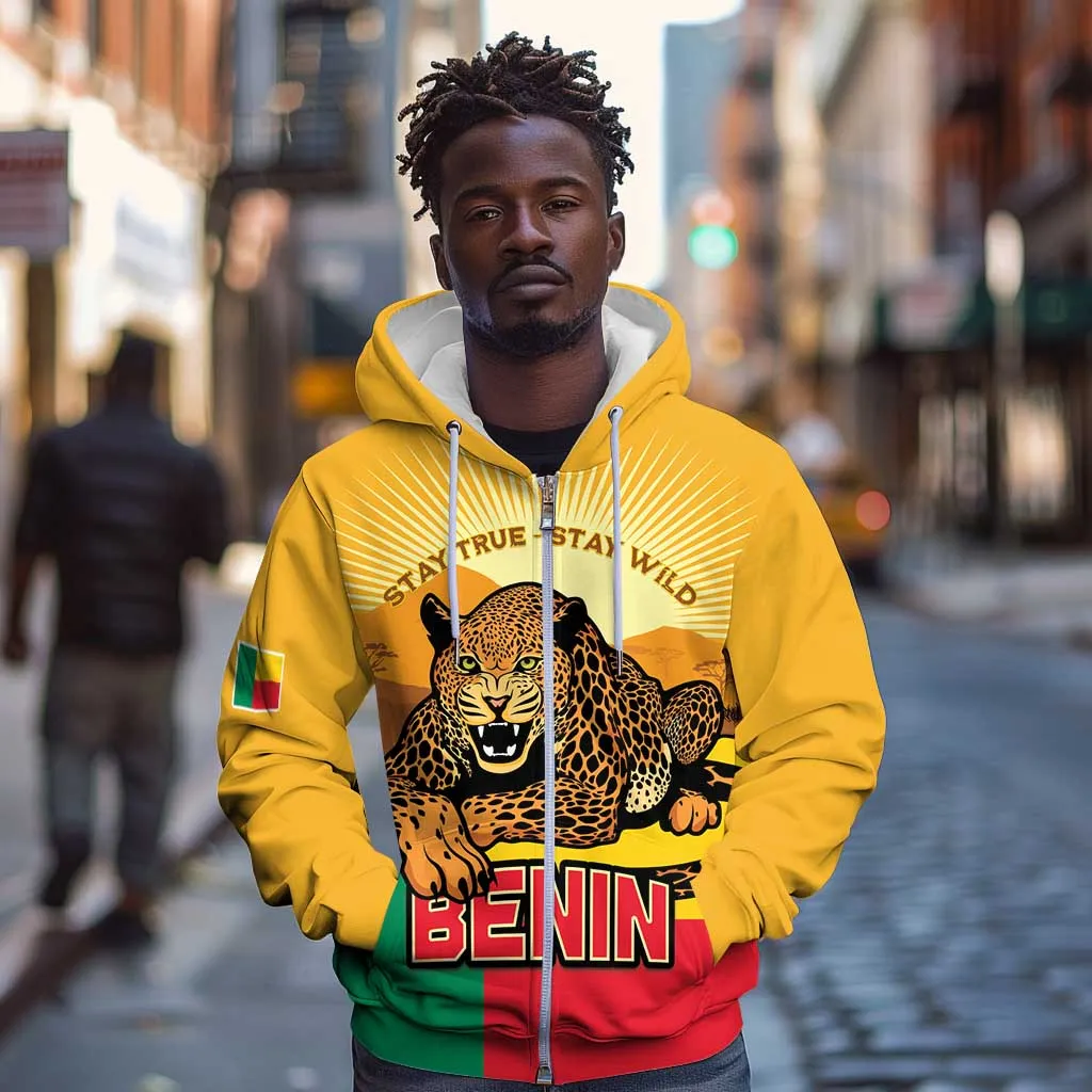 Personalised Afro Benin Leopard Zip Hoodie Stay True - Stay Wild LT15