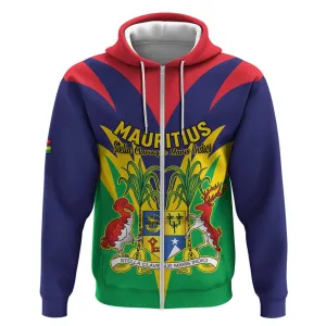 Personalised Republique de Maurice Zip Hoodie Coat Of Arms Flag Style LT15