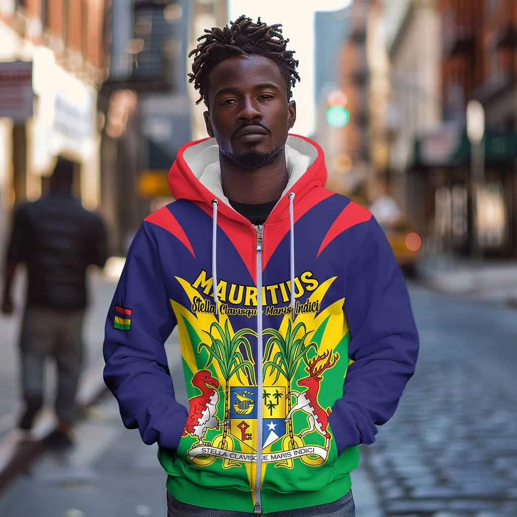 Personalised Republique de Maurice Zip Hoodie Coat Of Arms Flag Style LT15