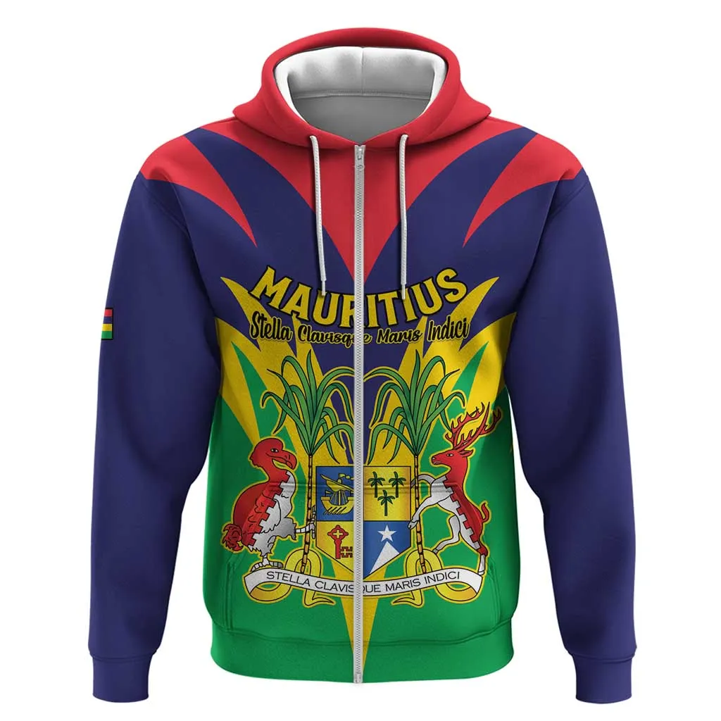 Personalised Republique de Maurice Zip Hoodie Coat Of Arms Flag Style LT15