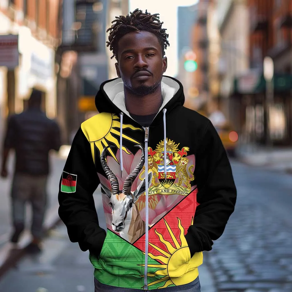 Personalized Africa Malawi Zip Hoodie Thomsons Gazelle With Lotus LT15