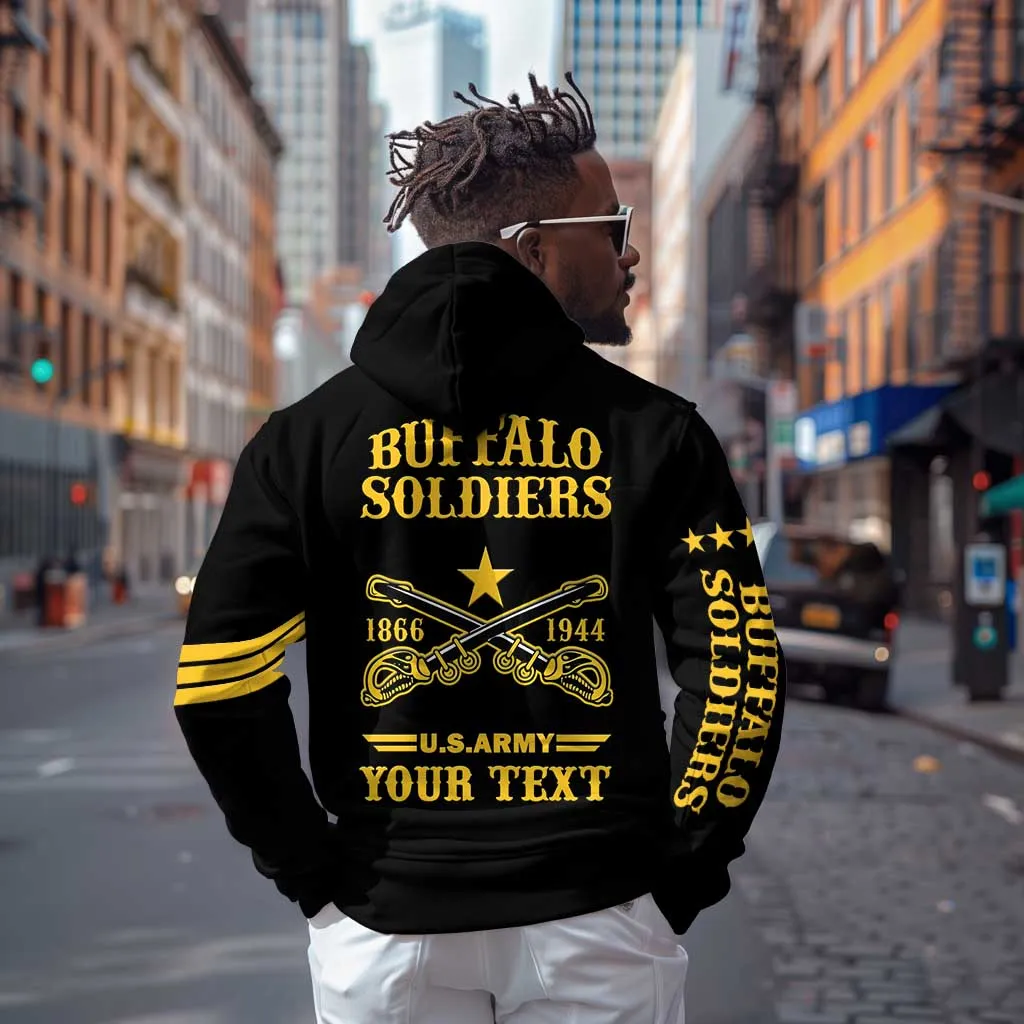 Personalized Afro Buffalo Soldiers Hoodie BSMC United States Army Black LT14