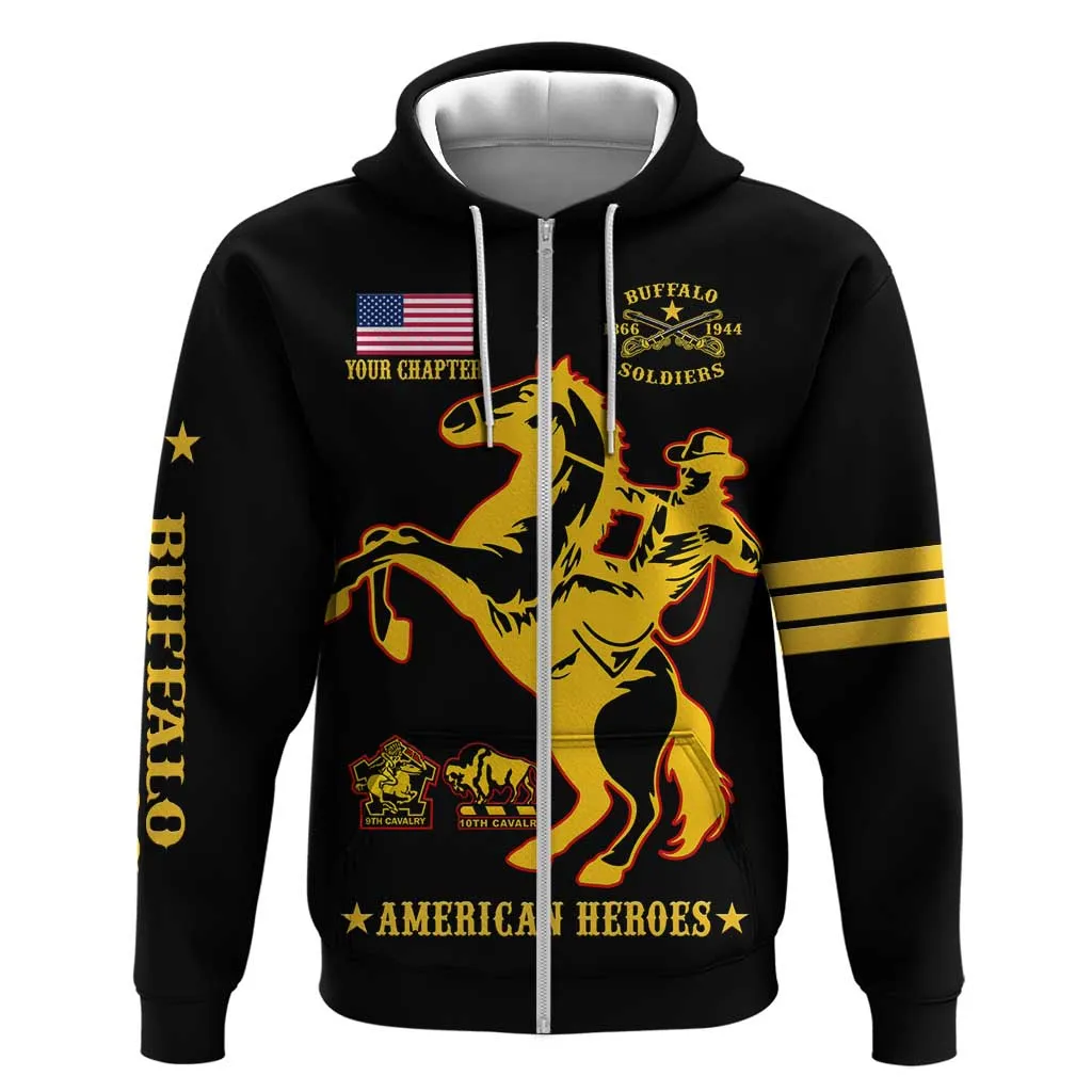 Personalized Afro Buffalo Soldiers Hoodie BSMC United States Army Black LT14