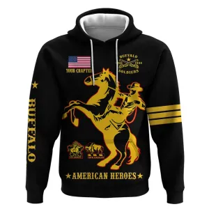 Personalized Afro Buffalo Soldiers Hoodie BSMC United States Army Black LT14
