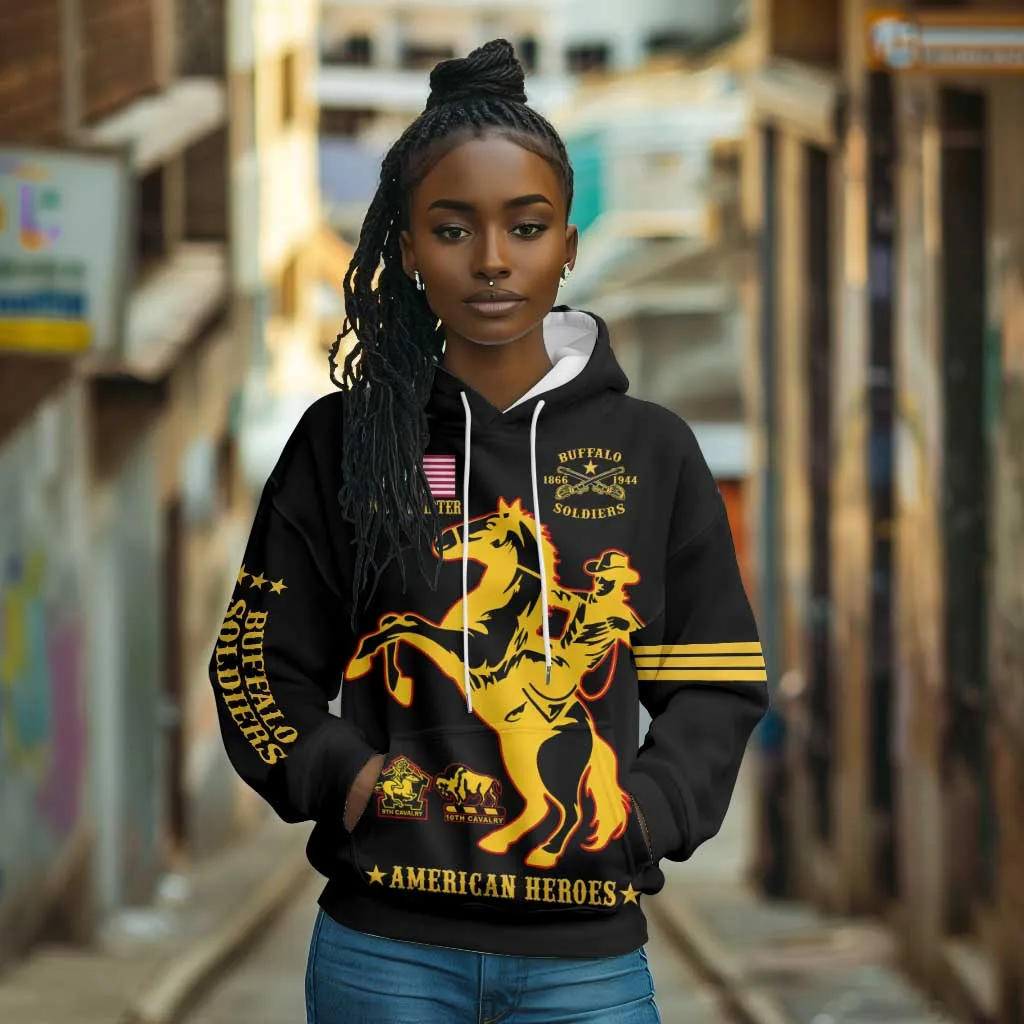 Personalized Afro Buffalo Soldiers Hoodie BSMC United States Army Black LT14