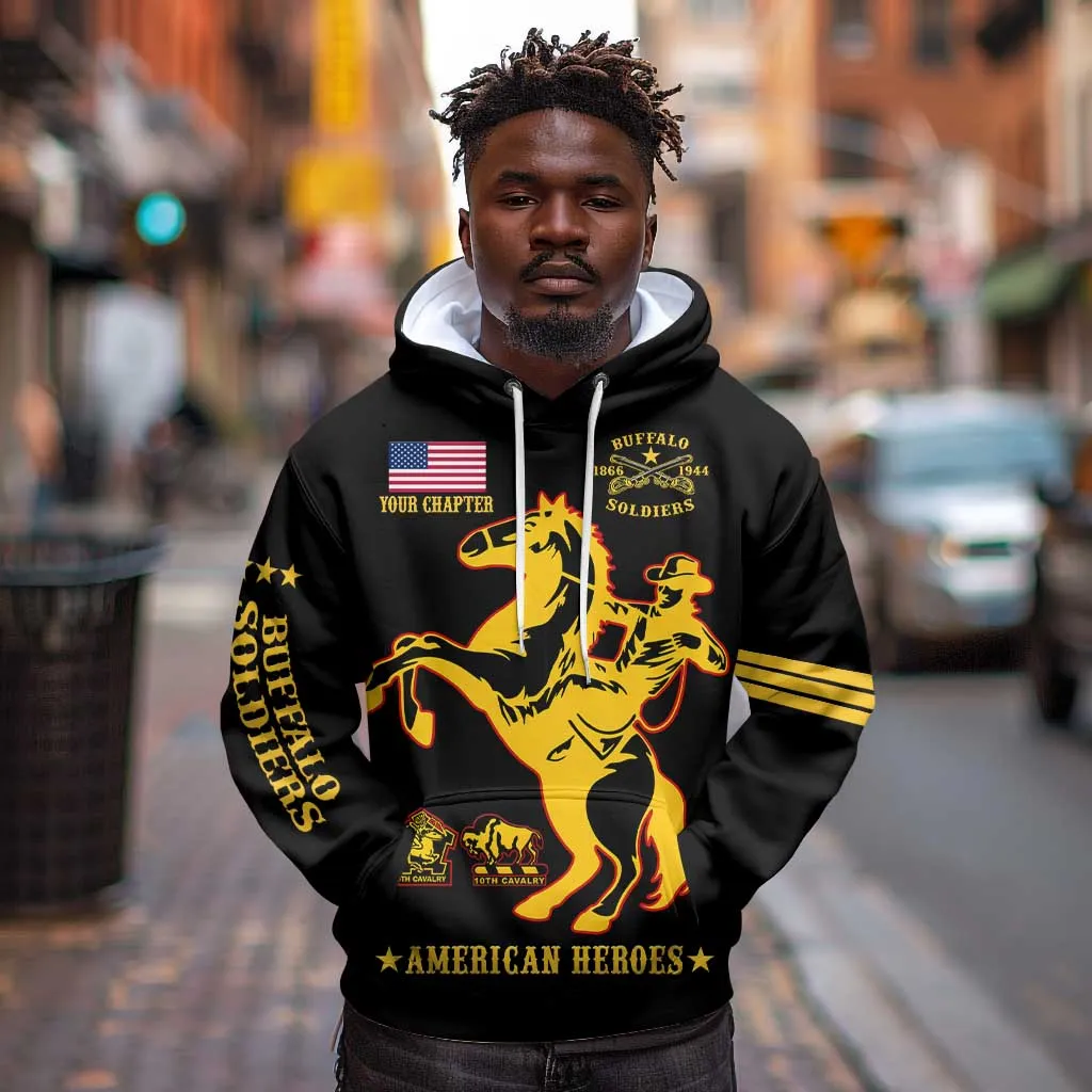 Personalized Afro Buffalo Soldiers Hoodie BSMC United States Army Black LT14