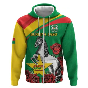 Personalized Burkina Faso Zip Hoodie White Stallion With Red Rose - Republic Day LT15