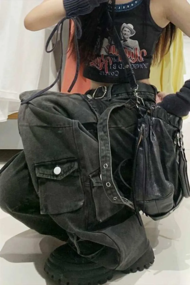PI753 Wide Leg Cargo Pants