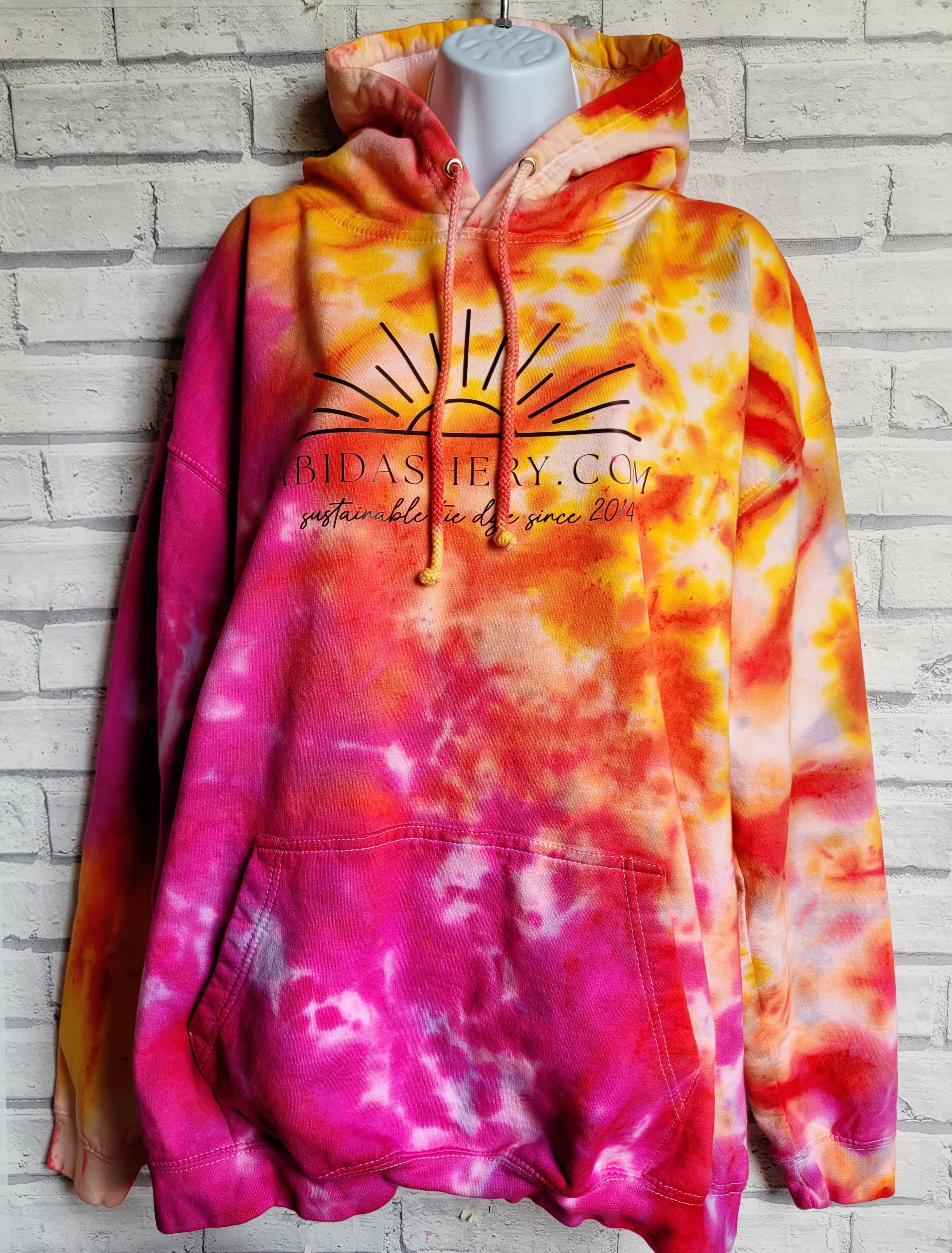Pink orange yellow Tie Dye logo Hoodie Organic Cotton