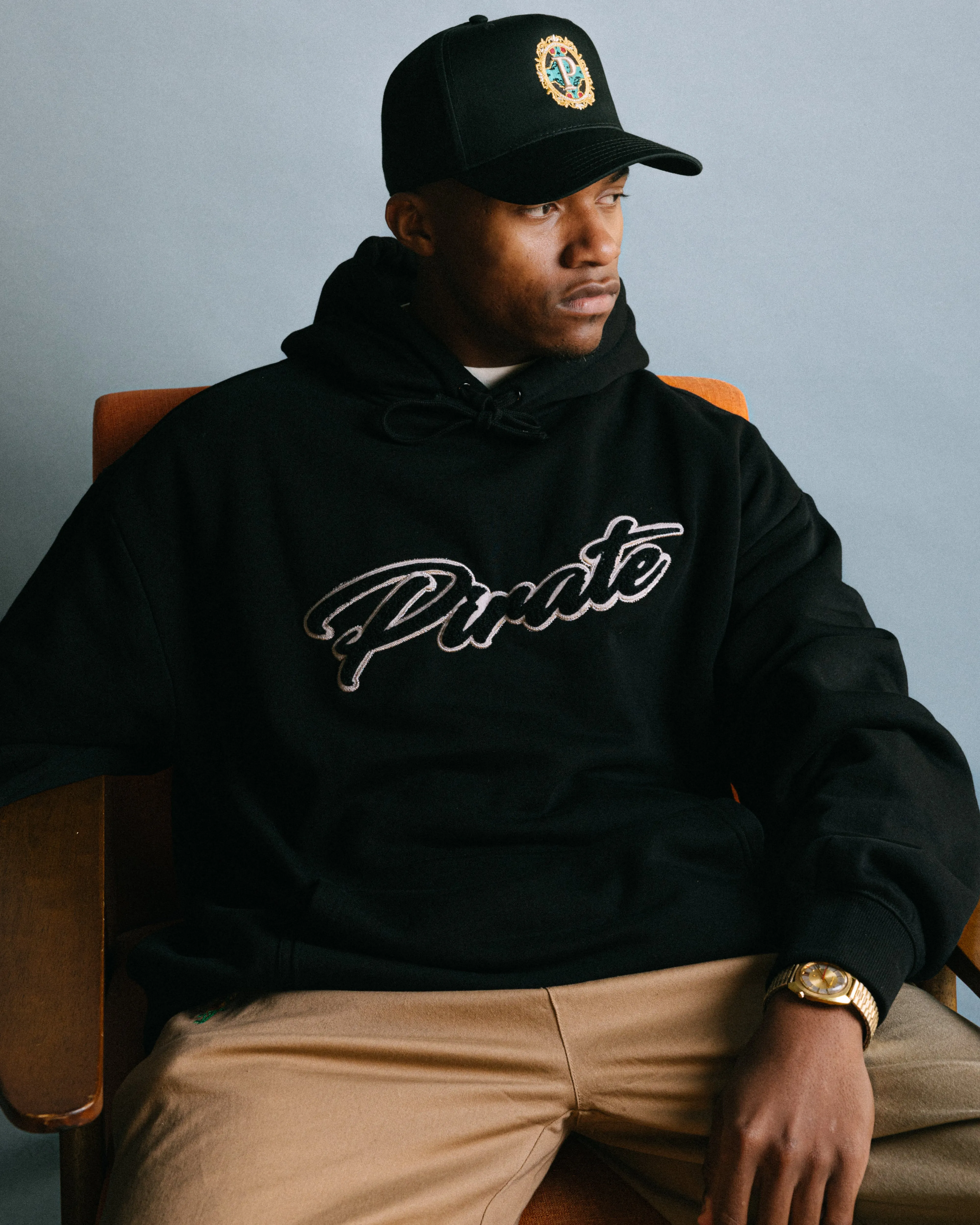 Pirate Cursive Chenille Hoodie (Pirate Black)