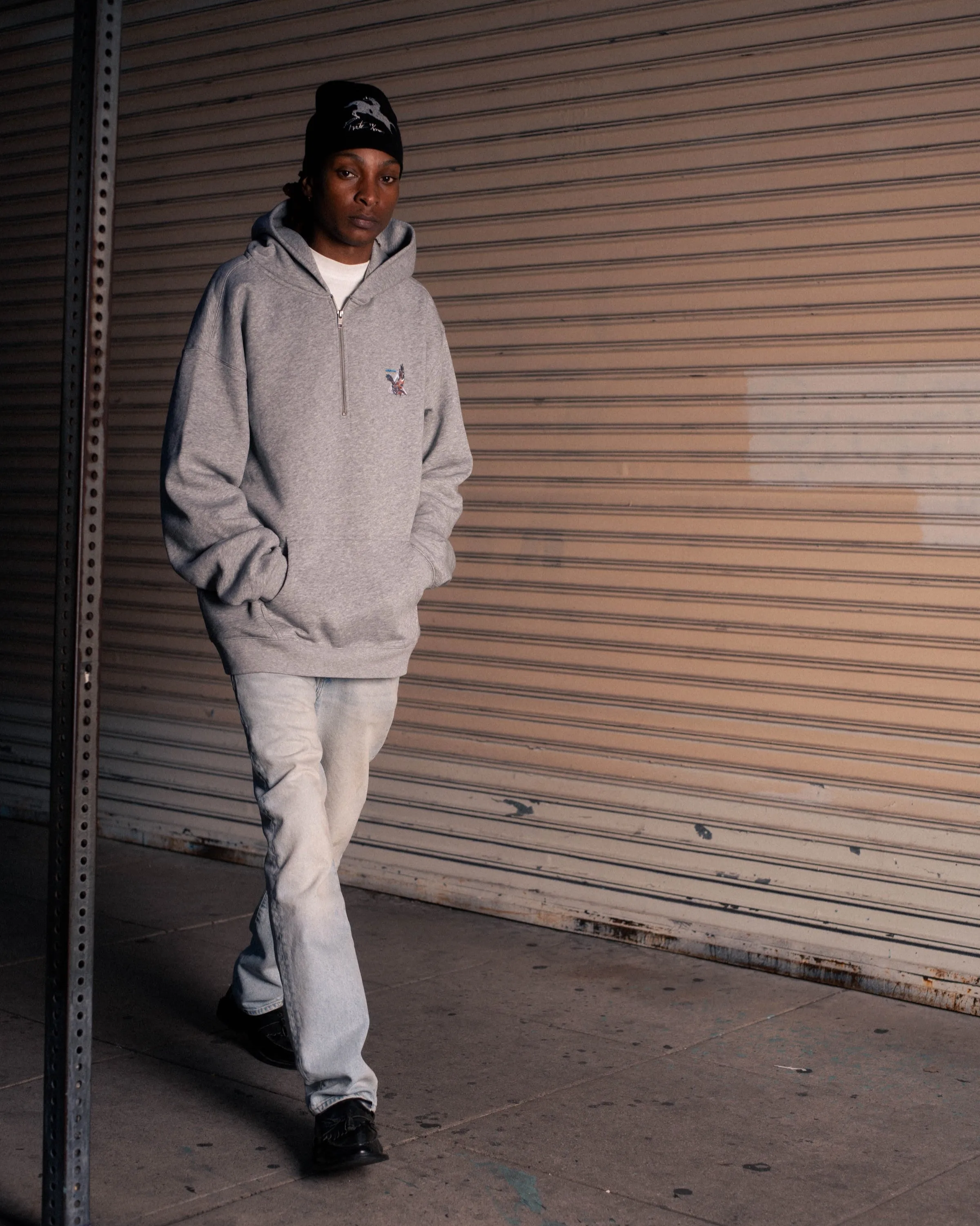 Pirate Falcon Half Zip Hoodie (Grey Heather)