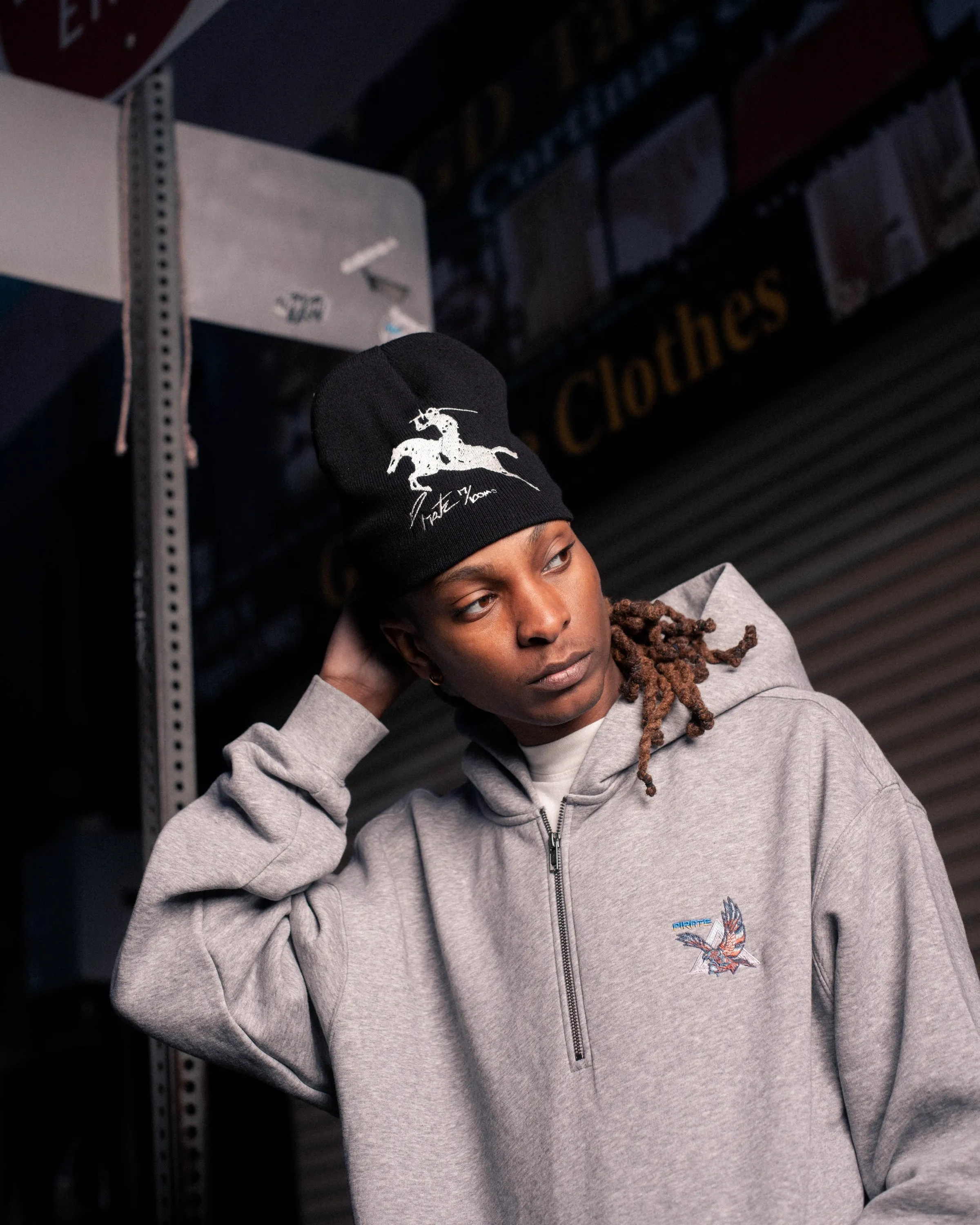 Pirate Falcon Half Zip Hoodie (Grey Heather)