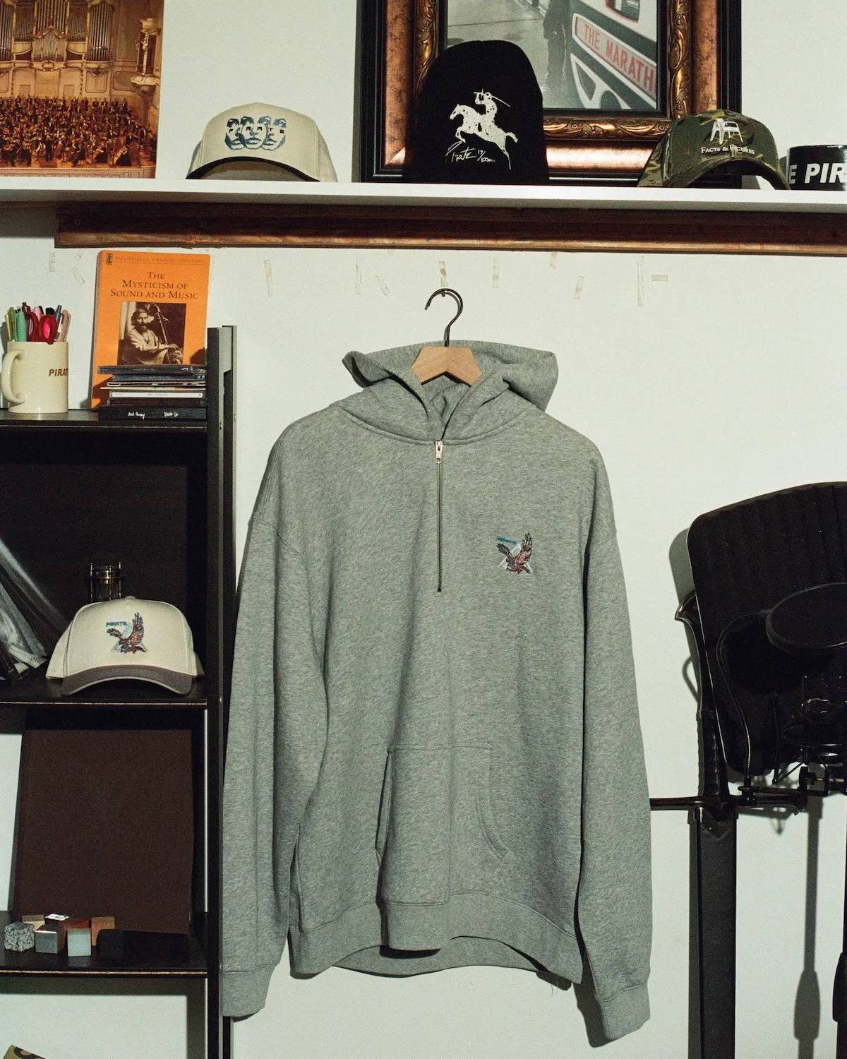 Pirate Falcon Half Zip Hoodie (Grey Heather)