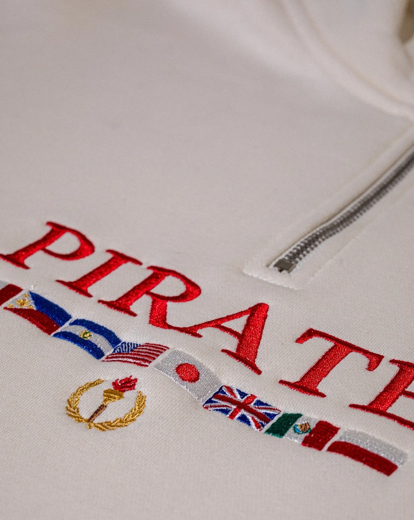 Pirate Worldwide Flags Quarter Zip (Cream)