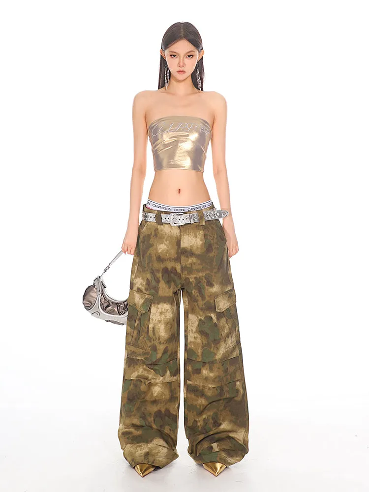 Pleated Camo Utility Cargo Pants