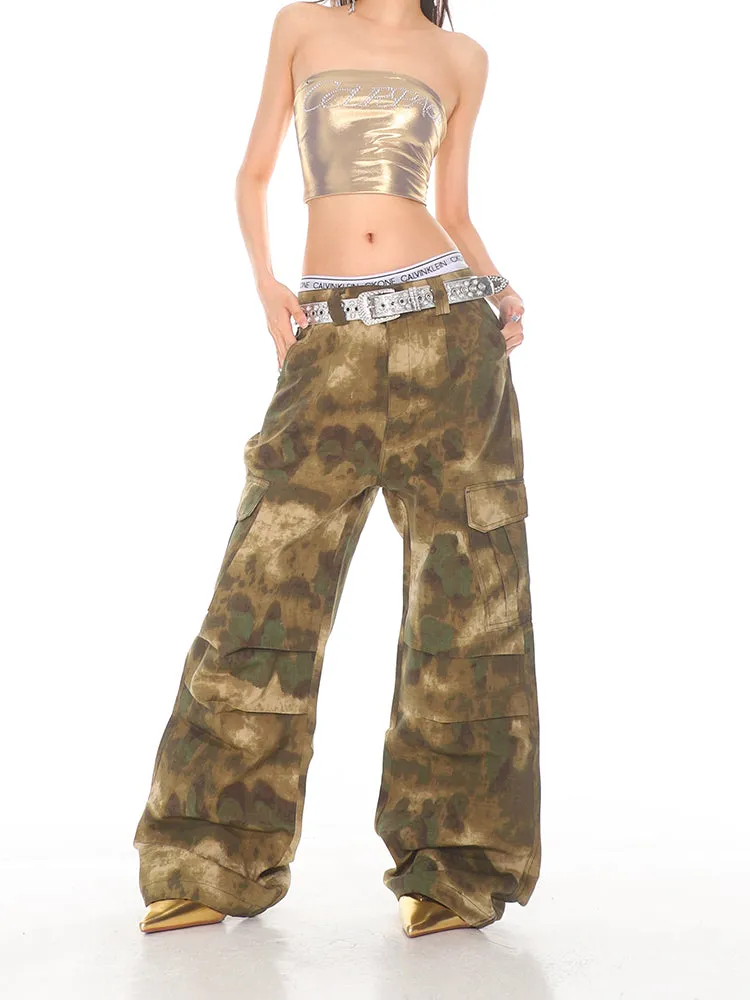 Pleated Camo Utility Cargo Pants