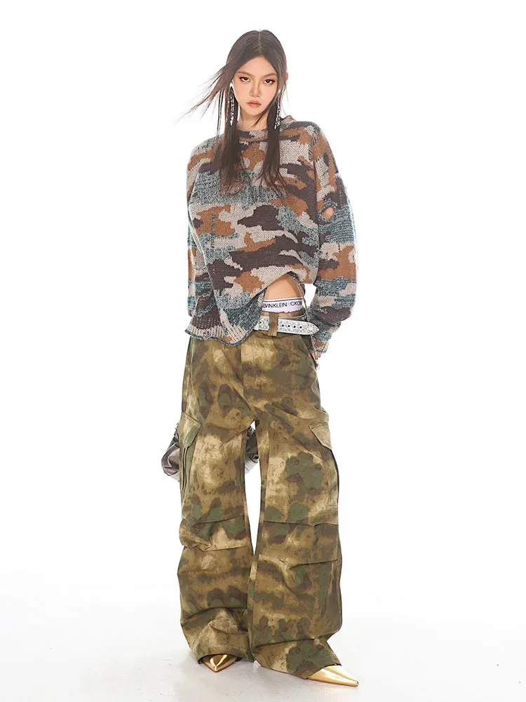 Pleated Camo Utility Cargo Pants