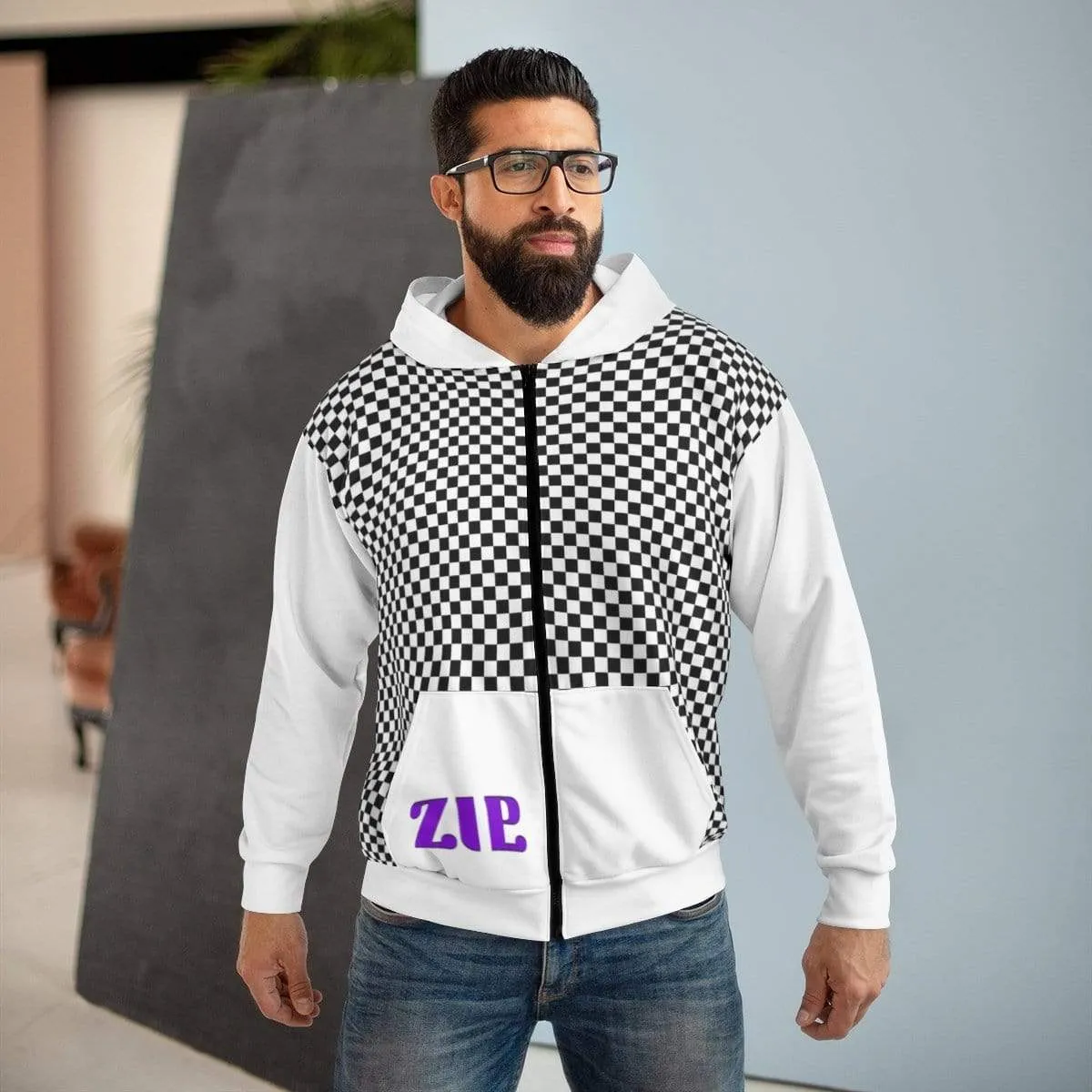 Plumskum Cut Sew AOP Zip Hoodie - Checker 101