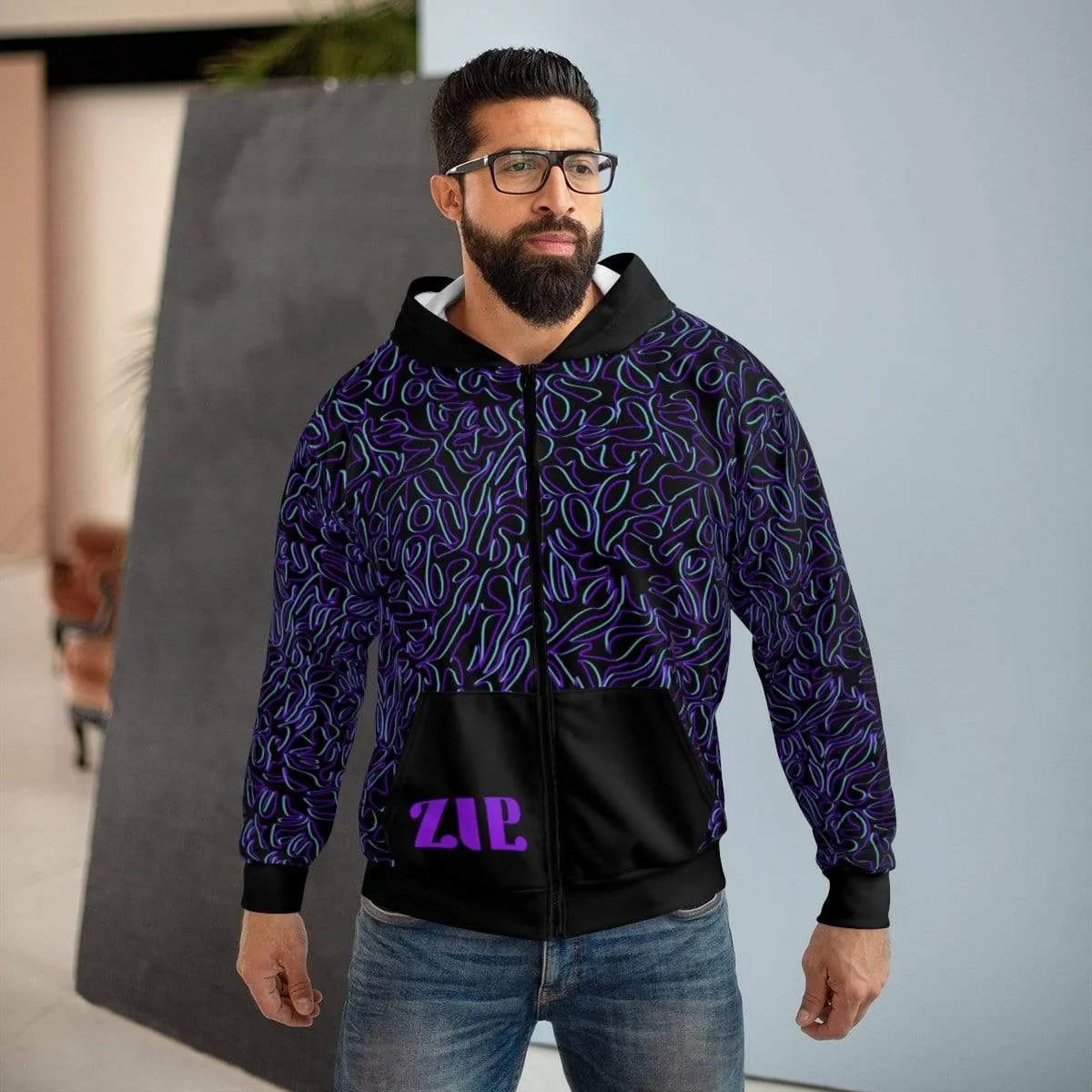 Plumskum Cut Sew AOP Zip Hoodie - Glitch Aesthetic 202
