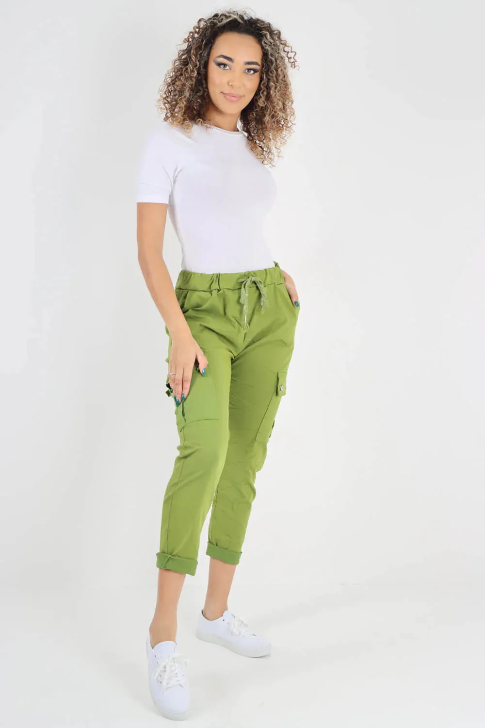 Plus Size Italian Drawstring Waistband Magic Cargo Trouser