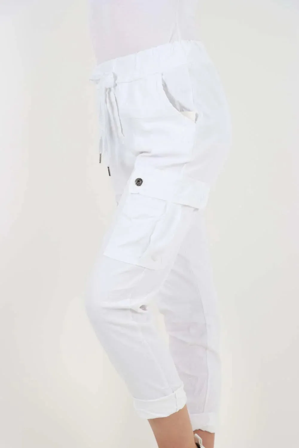 Plus Size Italian Drawstring Waistband Magic Cargo Trouser