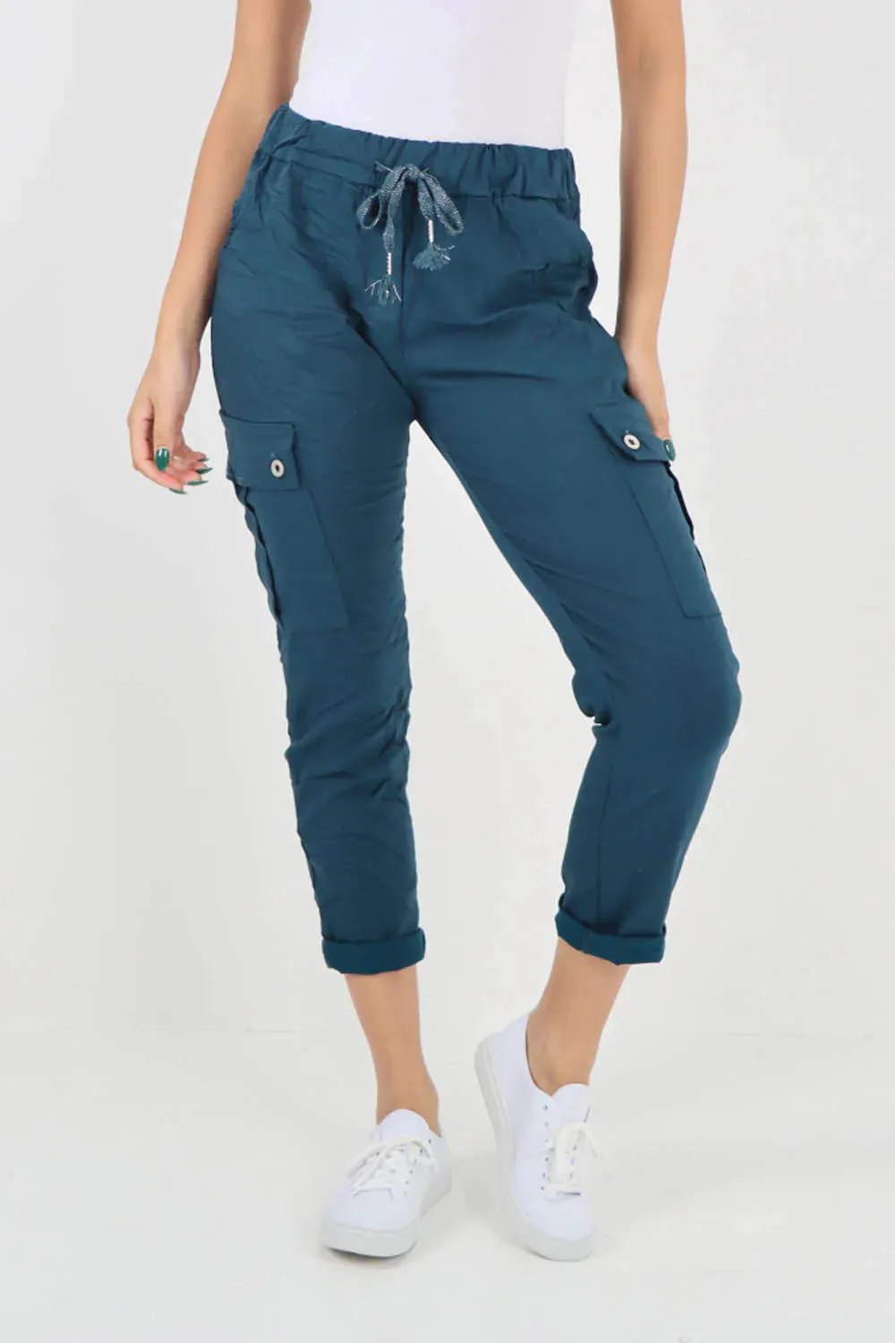 Plus Size Italian Drawstring Waistband Magic Cargo Trouser