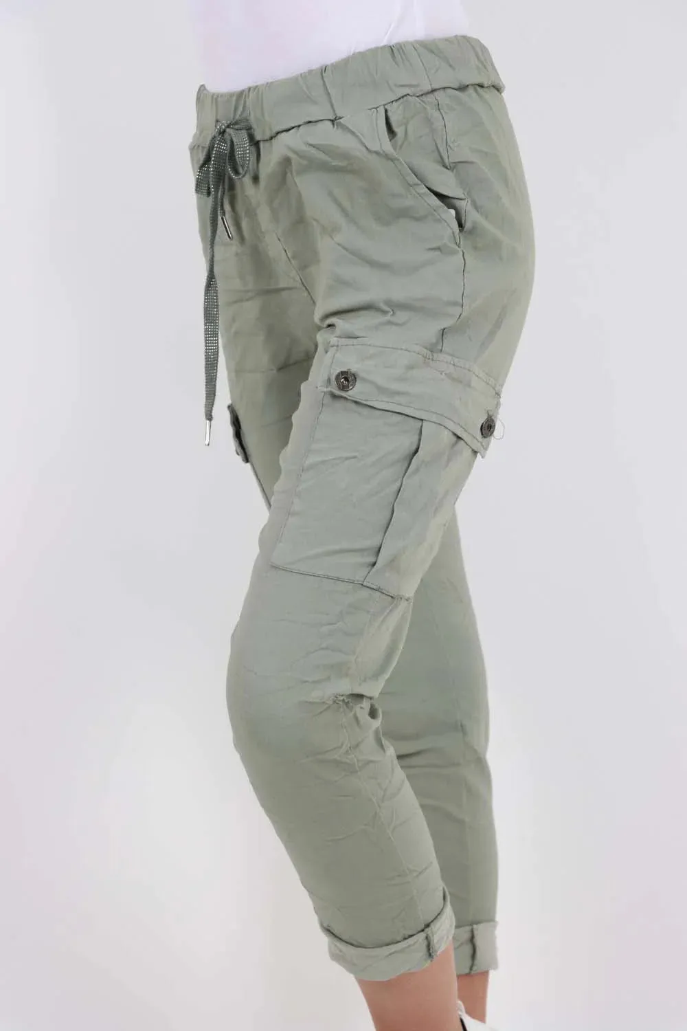 Plus Size Italian Drawstring Waistband Magic Cargo Trouser