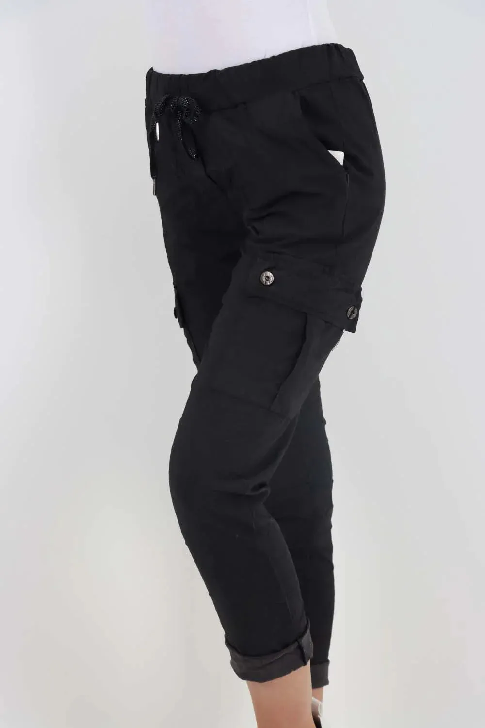 Plus Size Italian Drawstring Waistband Magic Cargo Trouser