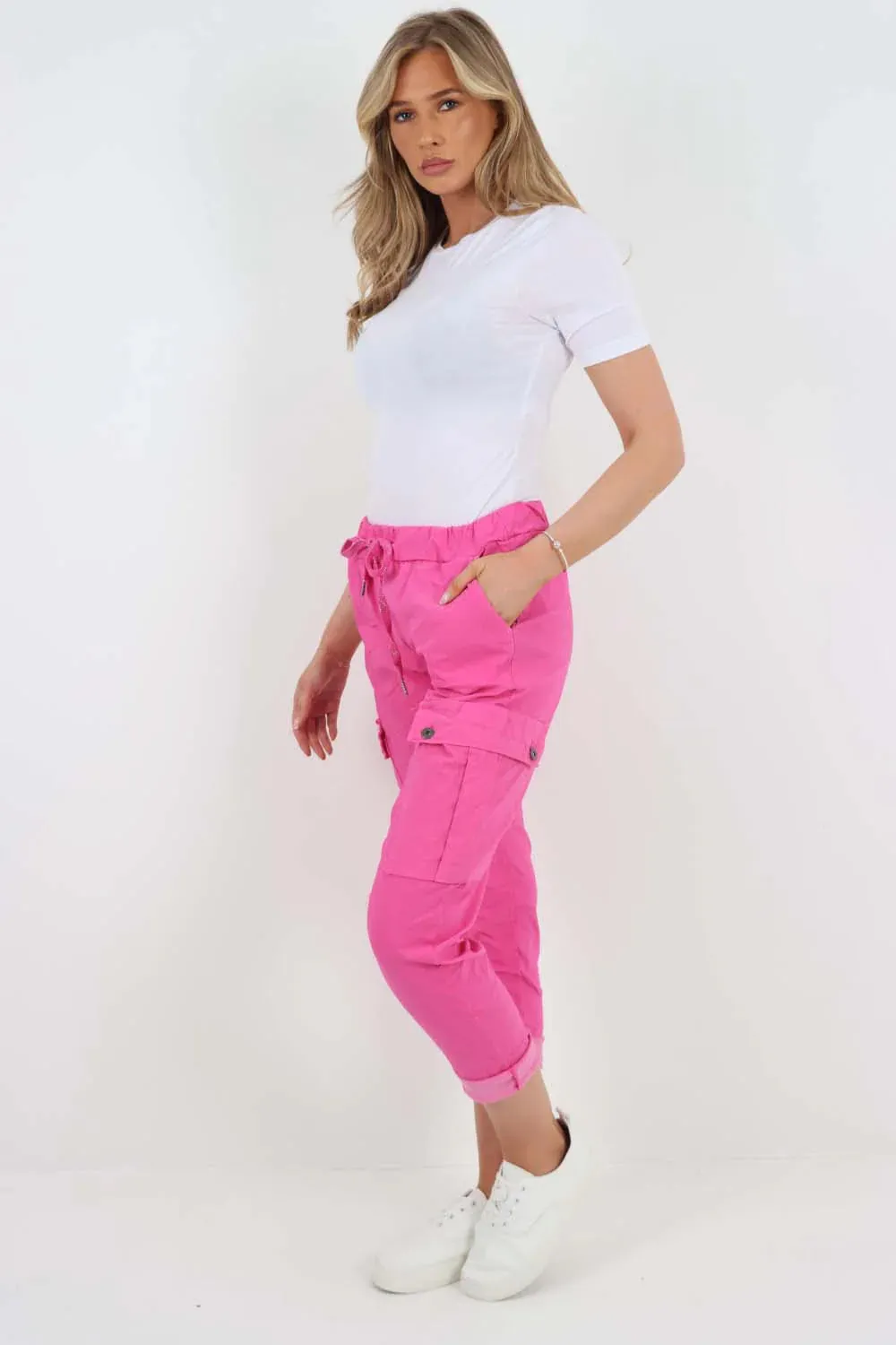 Plus Size Italian Drawstring Waistband Magic Cargo Trouser
