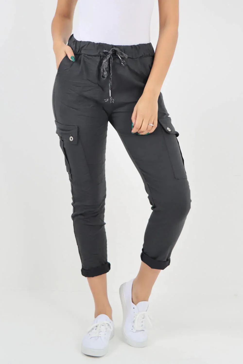 Plus Size Italian Drawstring Waistband Magic Cargo Trouser