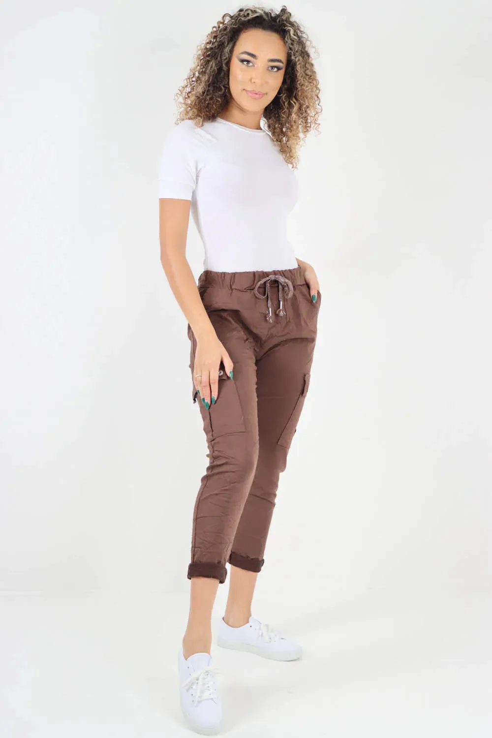 Plus Size Italian Drawstring Waistband Magic Cargo Trouser