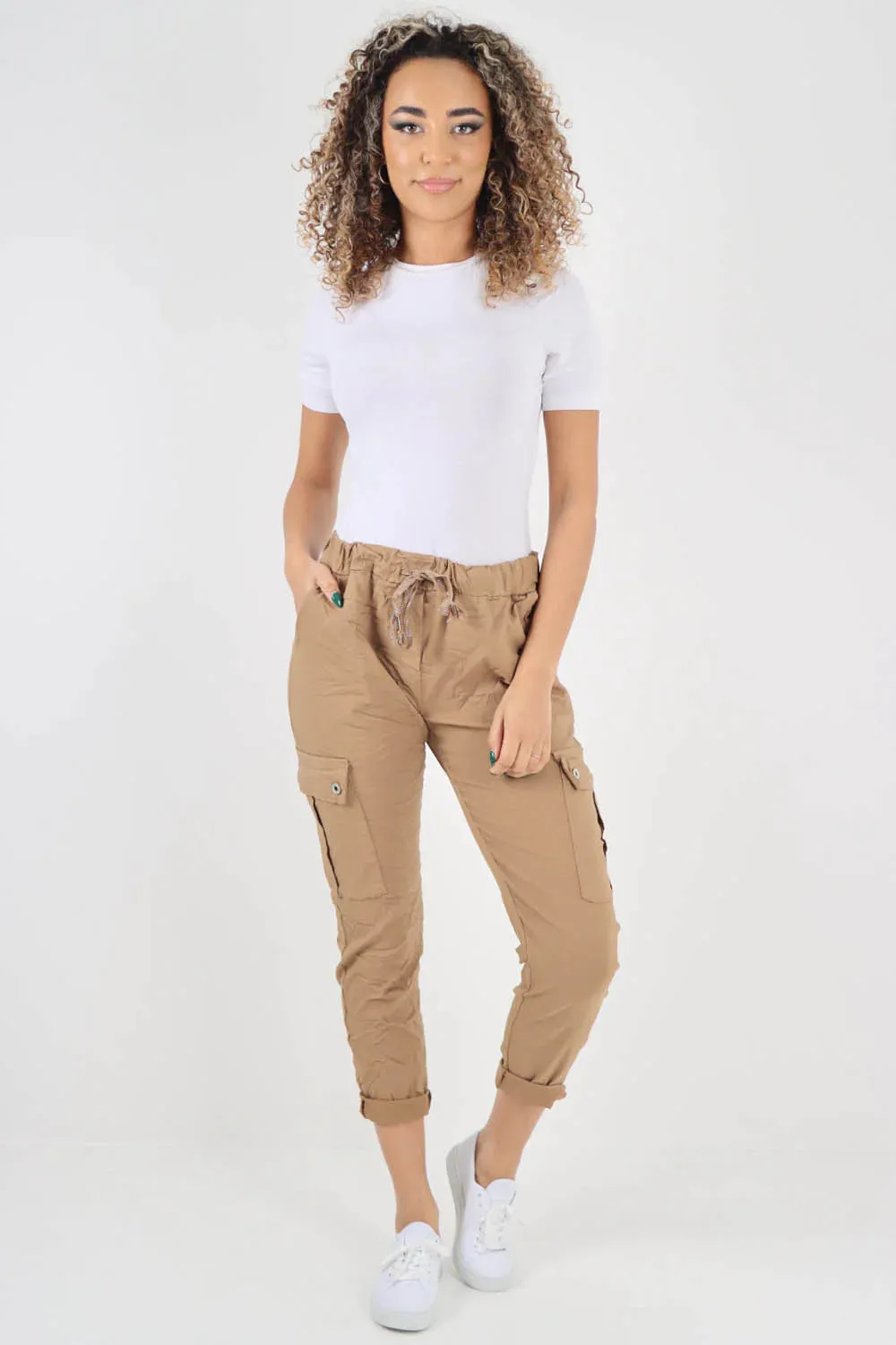 Plus Size Italian Drawstring Waistband Magic Cargo Trouser