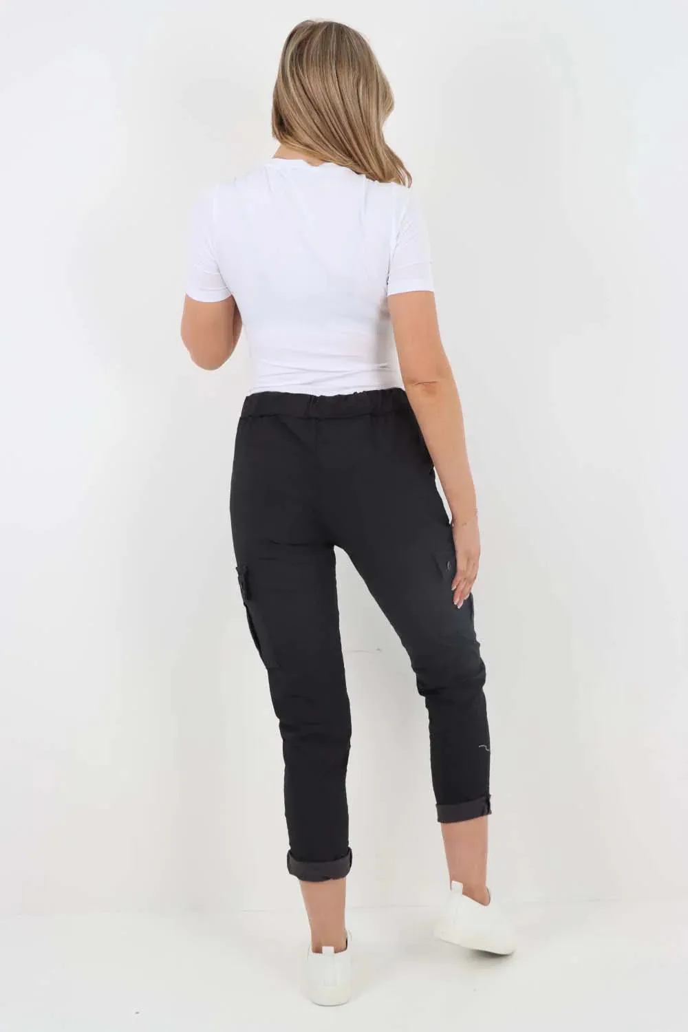 Plus Size Italian Drawstring Waistband Magic Cargo Trouser