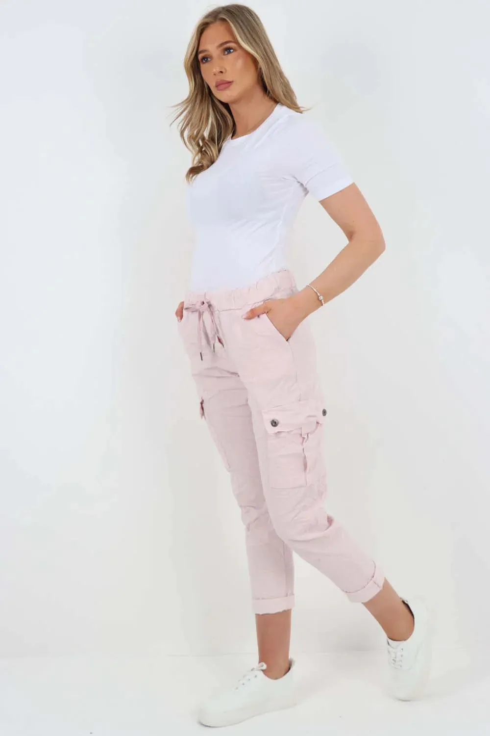 Plus Size Italian Drawstring Waistband Magic Cargo Trouser