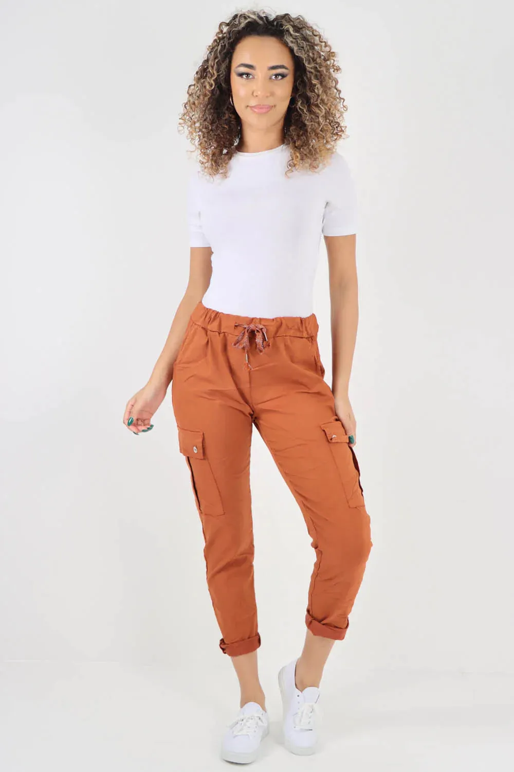 Plus Size Italian Drawstring Waistband Magic Cargo Trouser