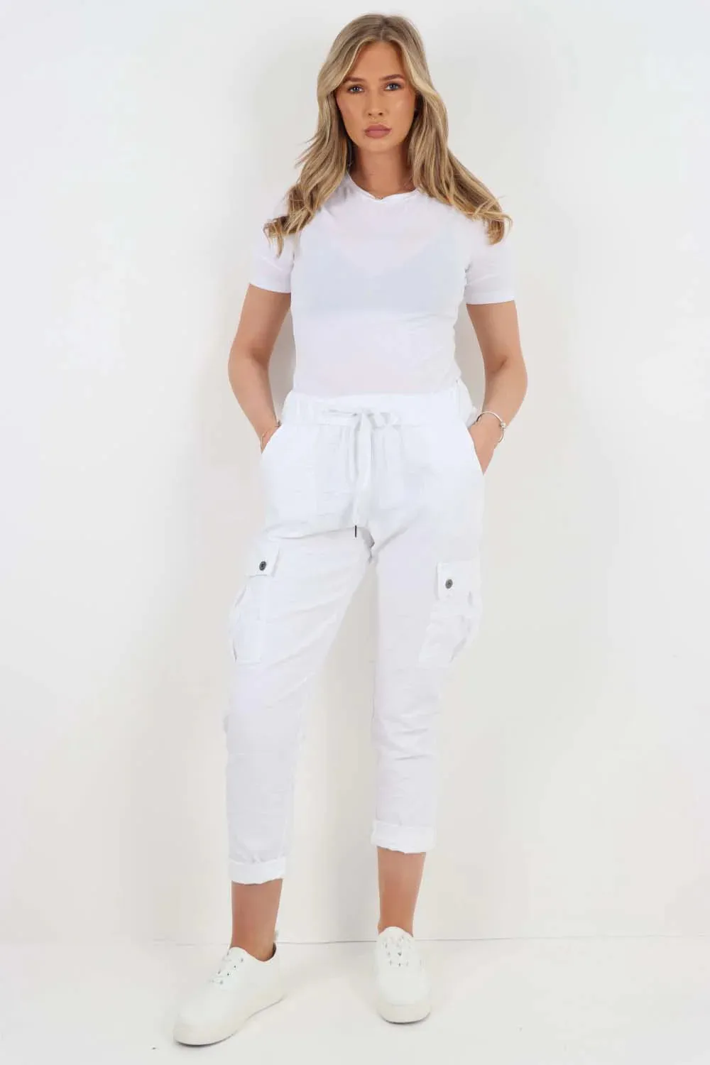 Plus Size Italian Drawstring Waistband Magic Cargo Trouser