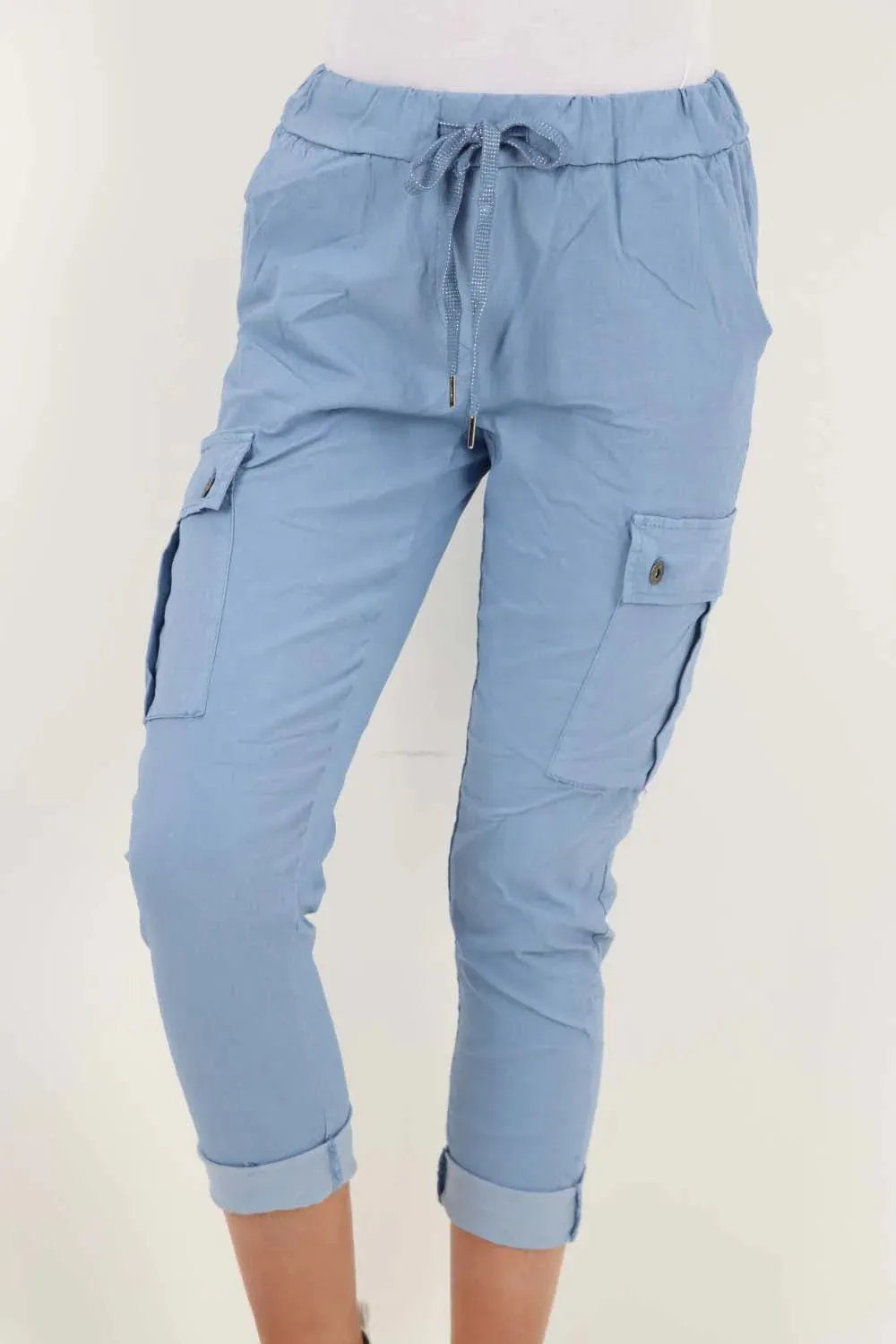 Plus Size Italian Drawstring Waistband Magic Cargo Trouser