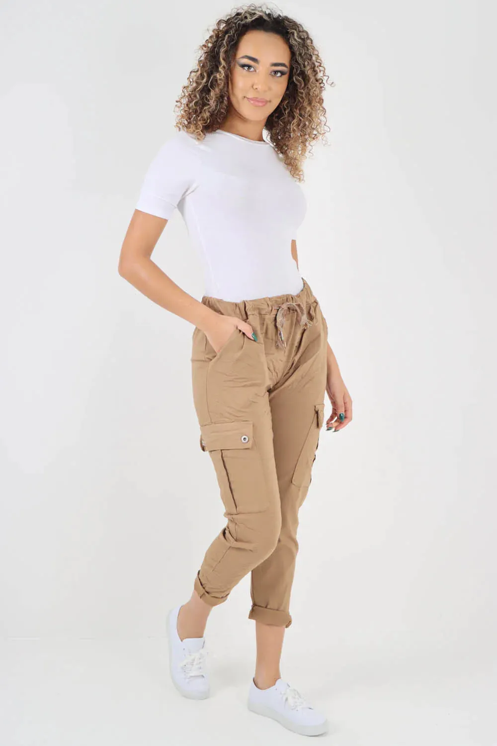 Plus Size Italian Drawstring Waistband Magic Cargo Trouser