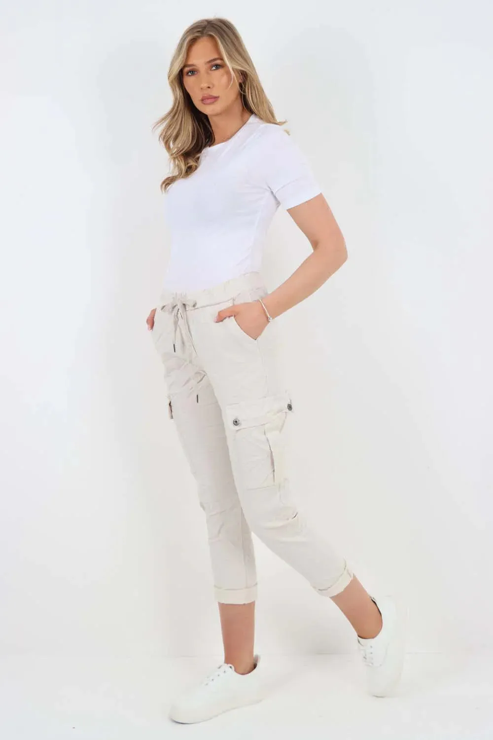 Plus Size Italian Drawstring Waistband Magic Cargo Trouser