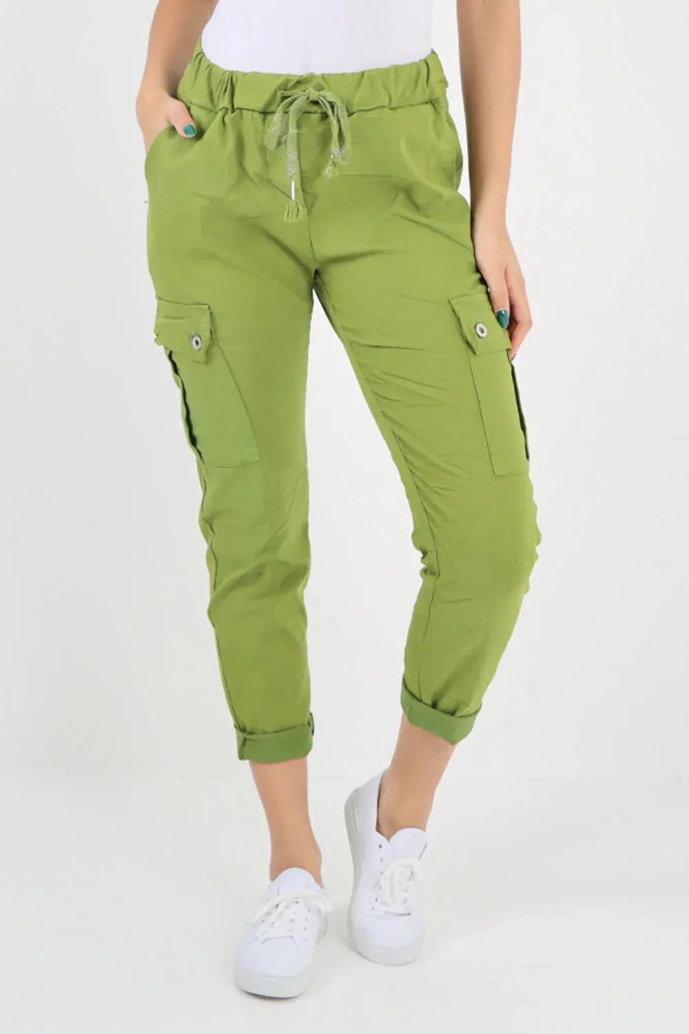 Plus Size Italian Drawstring Waistband Magic Cargo Trouser