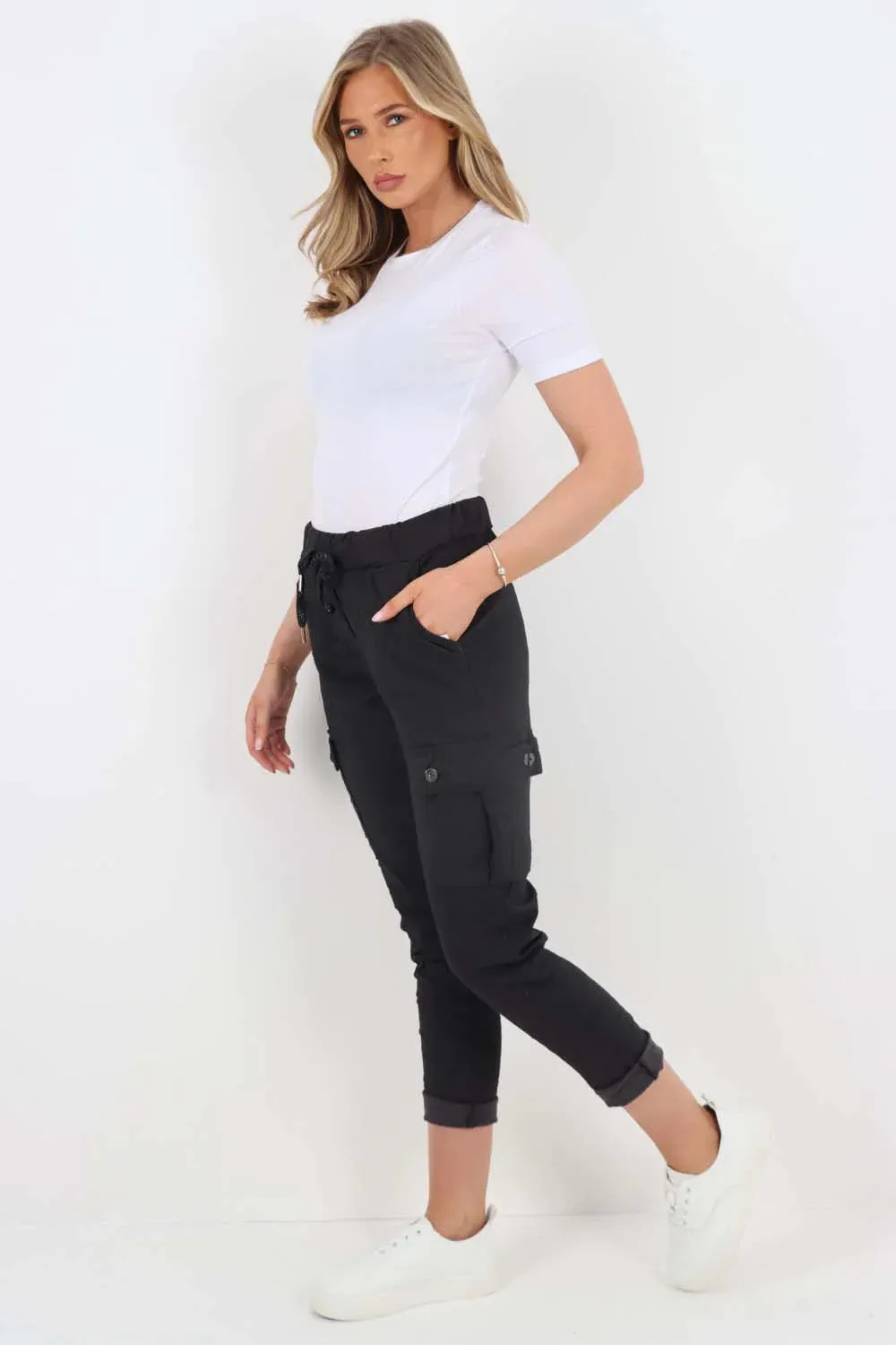 Plus Size Italian Drawstring Waistband Magic Cargo Trouser