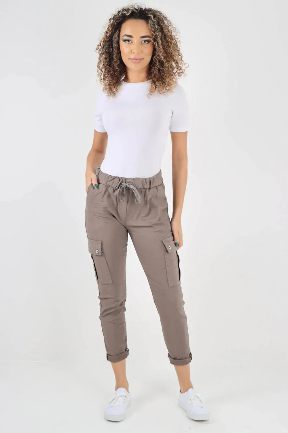 Plus Size Italian Drawstring Waistband Magic Cargo Trouser