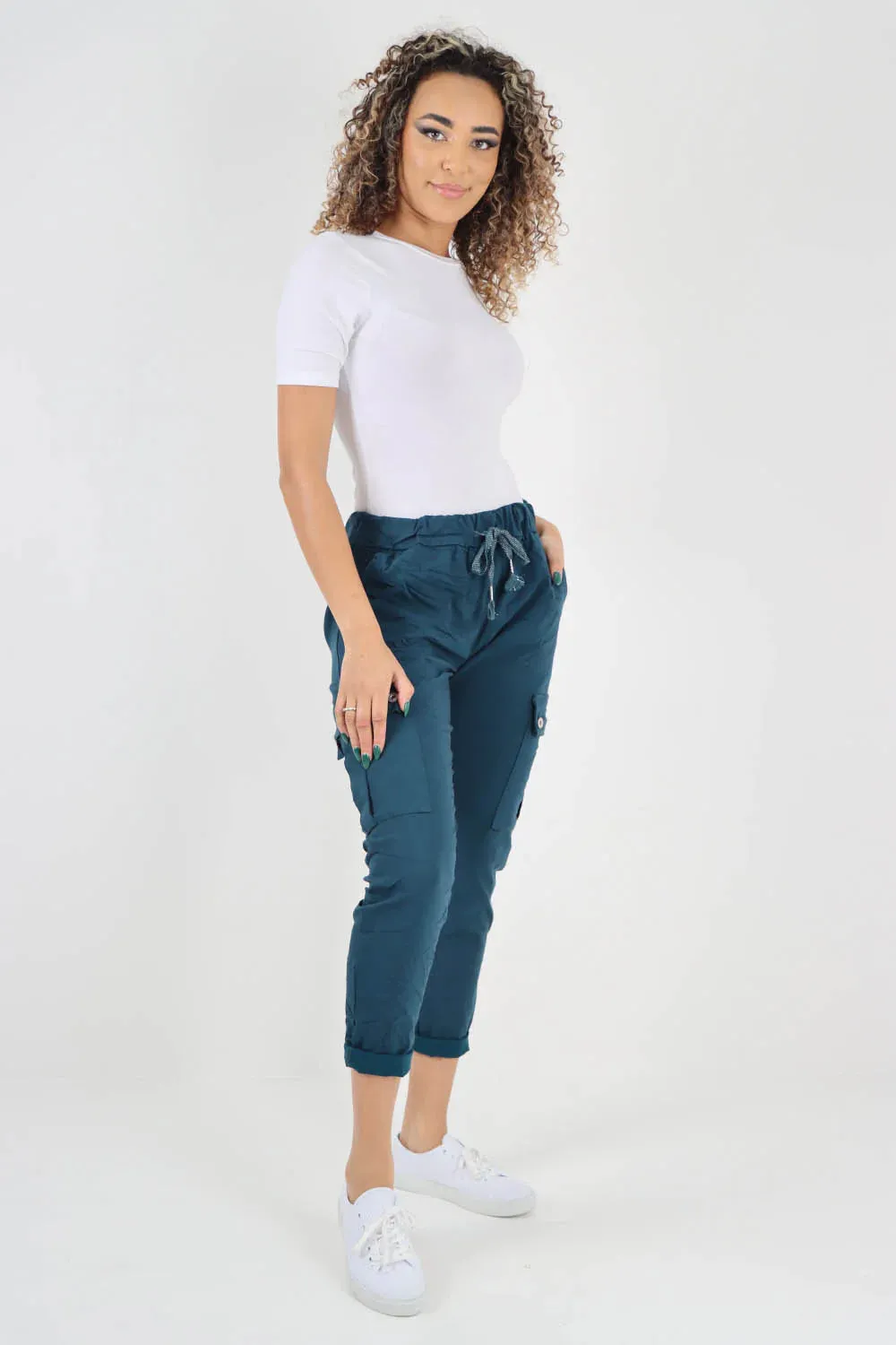 Plus Size Italian Drawstring Waistband Magic Cargo Trouser