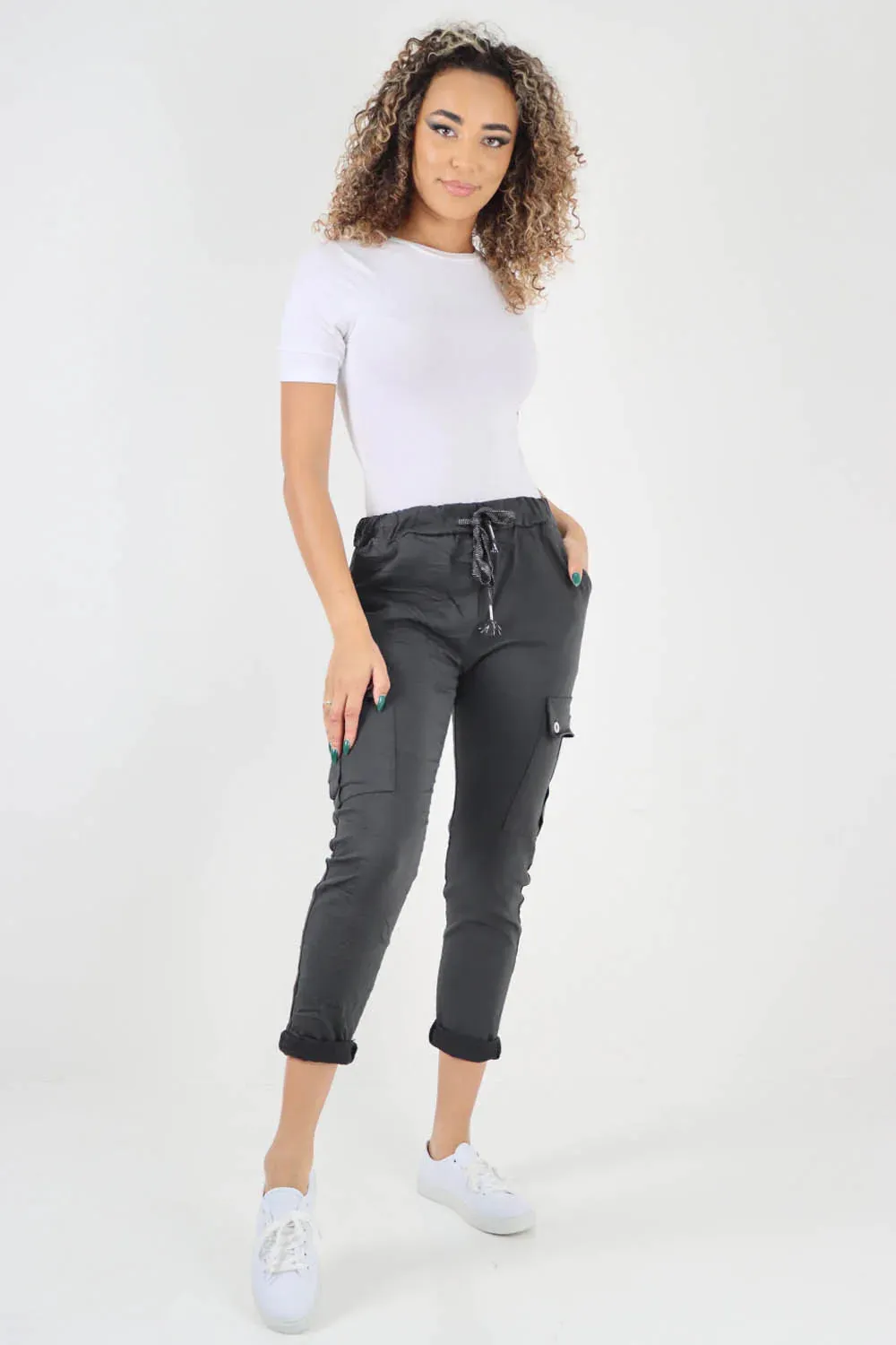 Plus Size Italian Drawstring Waistband Magic Cargo Trouser