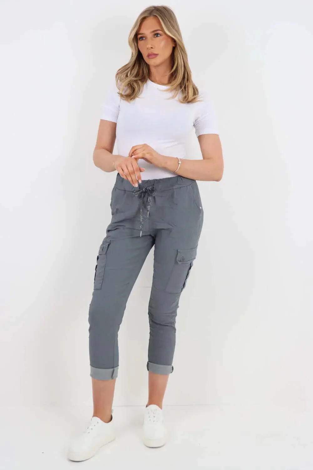 Plus Size Italian Drawstring Waistband Magic Cargo Trouser