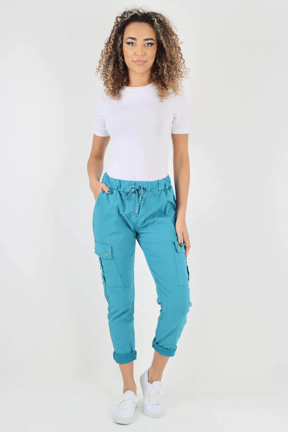 Plus Size Italian Drawstring Waistband Magic Cargo Trouser