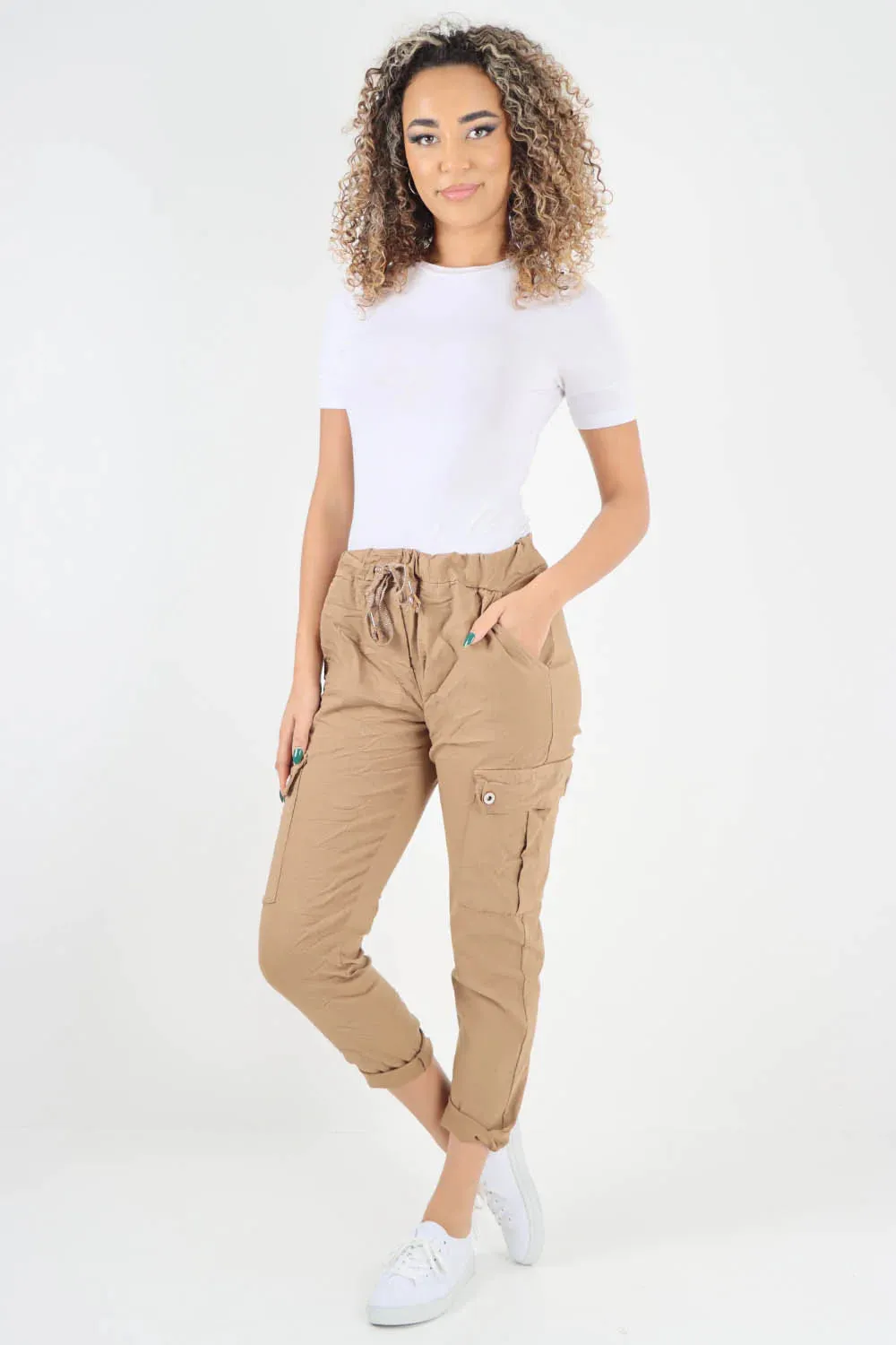 Plus Size Italian Drawstring Waistband Magic Cargo Trouser