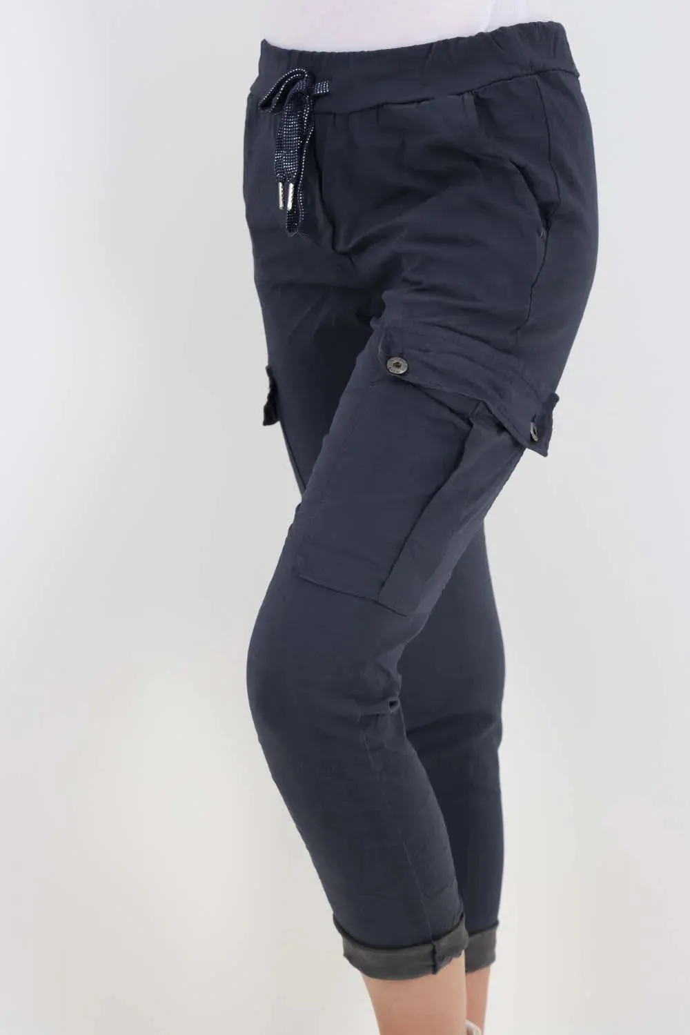 Plus Size Italian Drawstring Waistband Magic Cargo Trouser