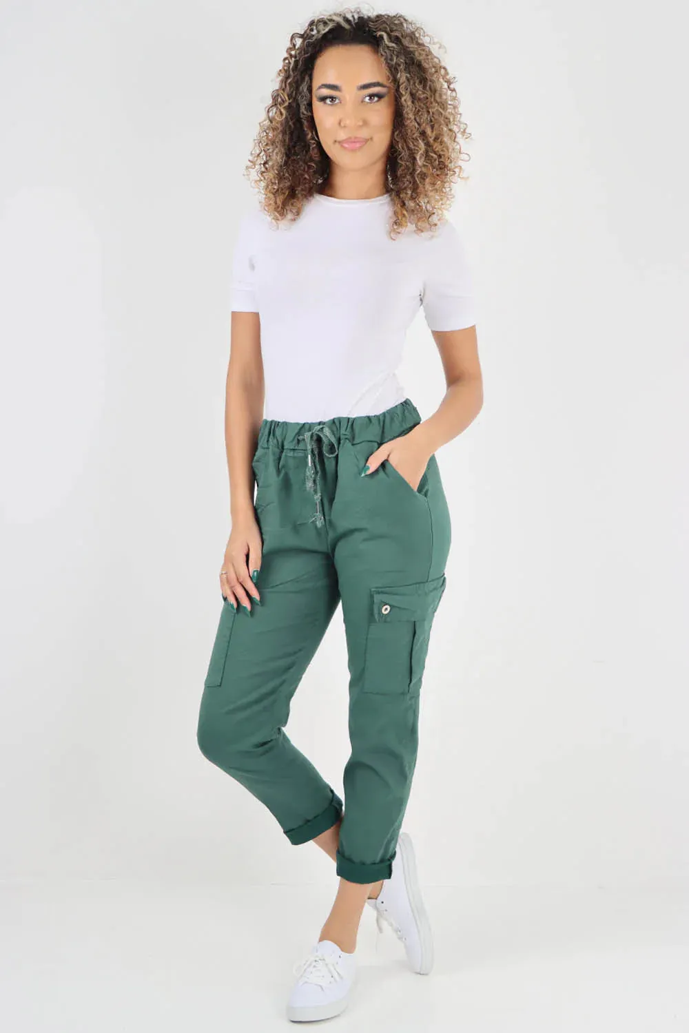 Plus Size Italian Drawstring Waistband Magic Cargo Trouser